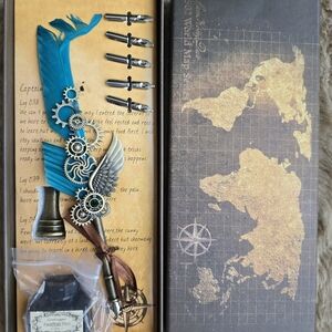Steampunk Feather Quill Pen Set with Ink